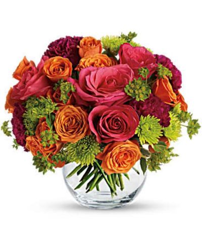 <div id="mark-2" class="m-pdp-tabs-marketing-description">Show your romantic side by</p>
<hr />
<p>sending this gorgeous bouquet of hot pink roses, orange spray roses and other fabulous faves in a charming glass bubble bowl. She'll love the gift, and you for having such amazingly good taste.</p></div>
<div id="desc-2">
<ul>
<li>This enchanting bouquet includes hot pink roses, orange spray roses, green button spray chrysanthemums, purple carnations and bupleurum.</li>
</ul>
</div>
