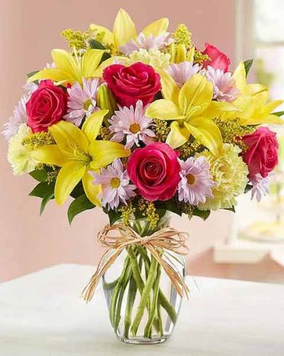 Our best-selling spring bouquet is inspired by the traditional, hand-tied arrangements found in flower markets throughout Europe. Gathered with a mix of vibrant blooms inside a classic glass vase, it brings a cheerful taste of old-world charm to the people you care about.